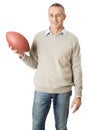 Mature man holding a rugby ball Royalty Free Stock Photo