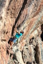 Mature Man making Rock Climbing Training on high overhanging Rock Royalty Free Stock Photo