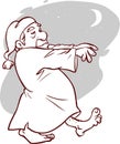 Mature man in pajamas sleepwalking vector illustration