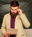 Mature man at school. back to school. smart and intelligent look. informal education. chemistry concept. science is Royalty Free Stock Photo