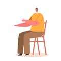 Mature Man Sitting on Chair Smile and Gesturing with Hands. Male Character Visiting Friend, Relaxing, Having Leisure