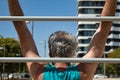 mature man training in the street with sports machine Royalty Free Stock Photo