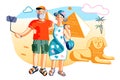 Mature married couple tourist visit Egypt pyramid