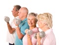 Mature older people lifting weights