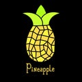 Mature pineapple yellow . Vector illustration. On black background