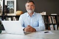 Mature professional businessman looking at camera and smiling. Confident entrepreneur, leader, manager sitting in office