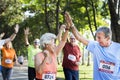 Mature runners running in a race