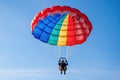 Mature senior female on a parachute. Generative AI