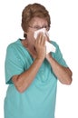 Mature Senior Woman Cold Flu Season Isolated