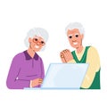 mature seniors using laptop vector