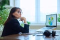 Mature serious business woman working at computer, workplace boss entrepreneur Royalty Free Stock Photo