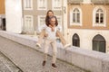 Mature Spouses Having Fun In Lisbon, Husband Carrying Wife Piggyback Royalty Free Stock Photo