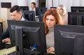 Mature woman during computer classes Royalty Free Stock Photo