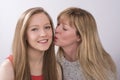 Mature woman kissing a teenage girl