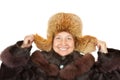 Mature woman in polar fox cap Royalty Free Stock Photo