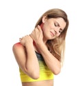Mature woman suffering from neck pain Royalty Free Stock Photo