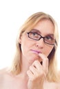 Mature woman thinking about problem solving Royalty Free Stock Photo