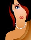 Mature Woman Wearing Pearls on Black Royalty Free Stock Photo