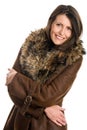 Mature woman wearing sheepskin