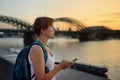 Mature women admire amazing sunset view of Cologne, Germany Royalty Free Stock Photo