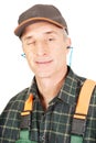 Mature worker blinks his eye
