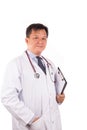 Matured, confident Asian male medical doctor with stethoscope, w Royalty Free Stock Photo