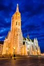 Matyas or Matthias Church in Budapest, twilight. Royalty Free Stock Photo