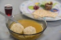 Matzah balls soup served on Passover Jewish Holiday Royalty Free Stock Photo