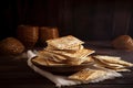 matzah bread on rustic wooden table. Ai generative