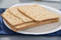 Matzah Unleavened flatbread on Passover Seder table Royalty Free Stock Photo