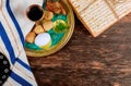 Matzo for Passover with Seder on plate on table close up