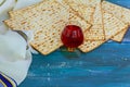 Matzo unleavened bread, symbolizes haste of Israelites departure from Egypt.