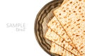 Matzo on vintage plate for passover holiday isolated on white background Royalty Free Stock Photo