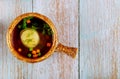 Matzoh ball soup. Jewish matzo ball soup with vegetables