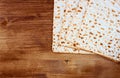 Matzoh (jewish passover bread) over wooden background Royalty Free Stock Photo