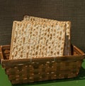 Matzot in a wicker basket . Pesach-Jewish easter. Feast in Passover