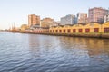 Maua port and Guaiba Lake at sunset, Porto Alegre Royalty Free Stock Photo