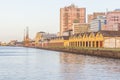 Maua port and Guaiba Lake at sunset, Porto Alegre Royalty Free Stock Photo