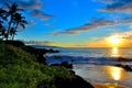 Maui Hawaii Beach Sunset with palm trees Royalty Free Stock Photo