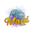 Maui Hawaii surf grunge poster with summer shield inside