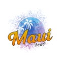 Maui Hawaii surf logo watercolor splash banner and sunset