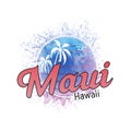 Maui Hawaii surf logo watercolor splash banner and sunset