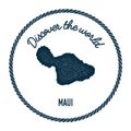 Maui map in vintage discover the world insignia.