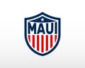 Maui shield logo, uniting USA colors and local culture Royalty Free Stock Photo