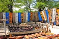 Maun Botswana, Street sellers selling curios and African prints