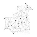 Mauritania map of polygonal mosaic lines network, rays, dots illustration.