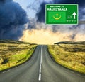 Mauritania road sign against clear blue sky