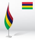 MAURITIUS flag on flagpole for registration of solemn event, meeting foreign guests. National independence day of MAURITIUS.