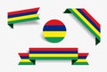 Mauritius flag stickers and labels. Vector illustration.