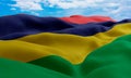 Mauritius flag in the wind. Realistic and wavy fabric flag. 3D rendering